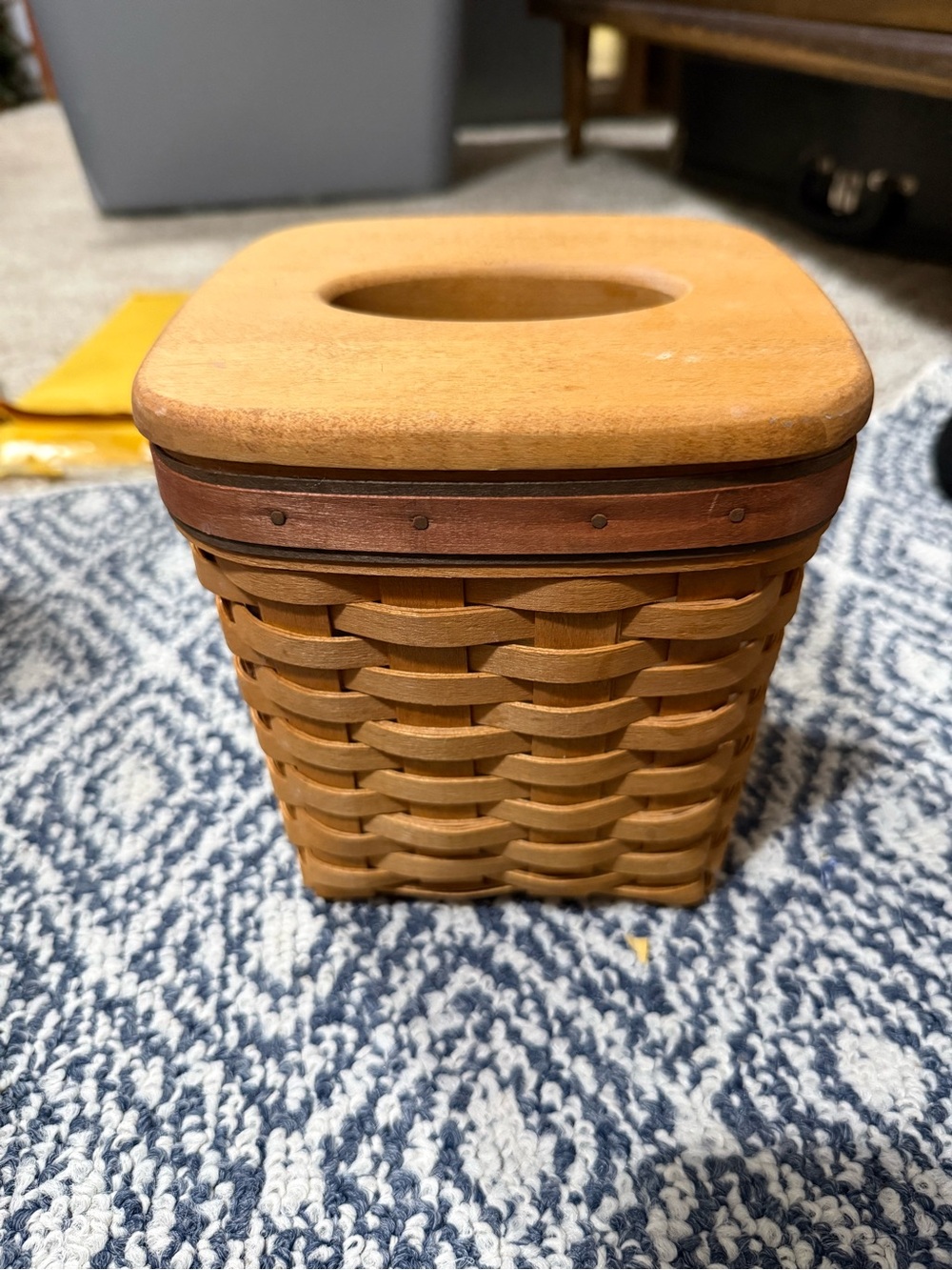 Longaberger Brown Woven Wood Tissue Box Cover